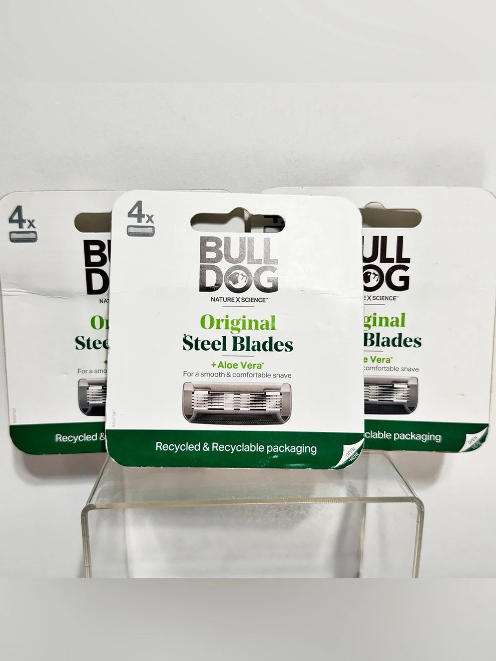 3 x BULLDOG Original Steel Blades + Aloe 5-Blade Razor Refills ~ 12 Blades Total